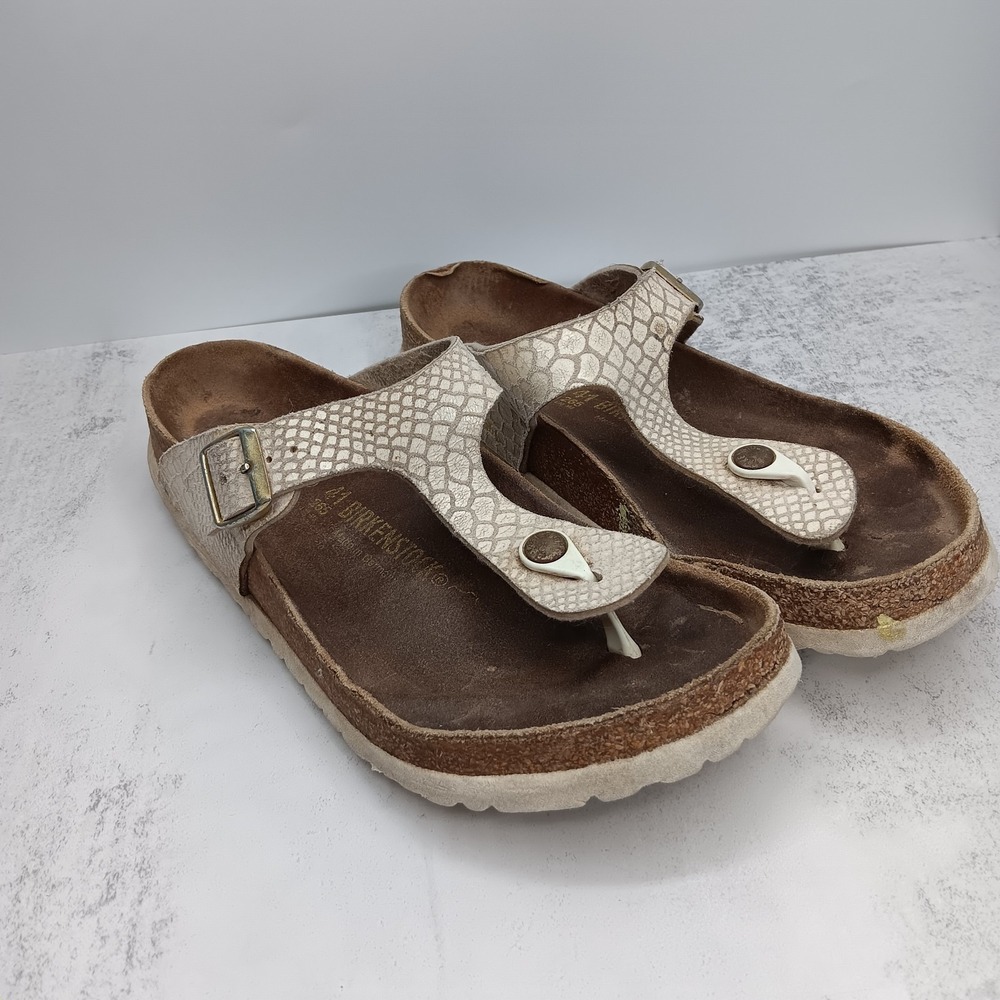 Birkenstock Gizeh Thong Sandal EU 41 US 10 Pearl White Snake Skin Nubuck Leather